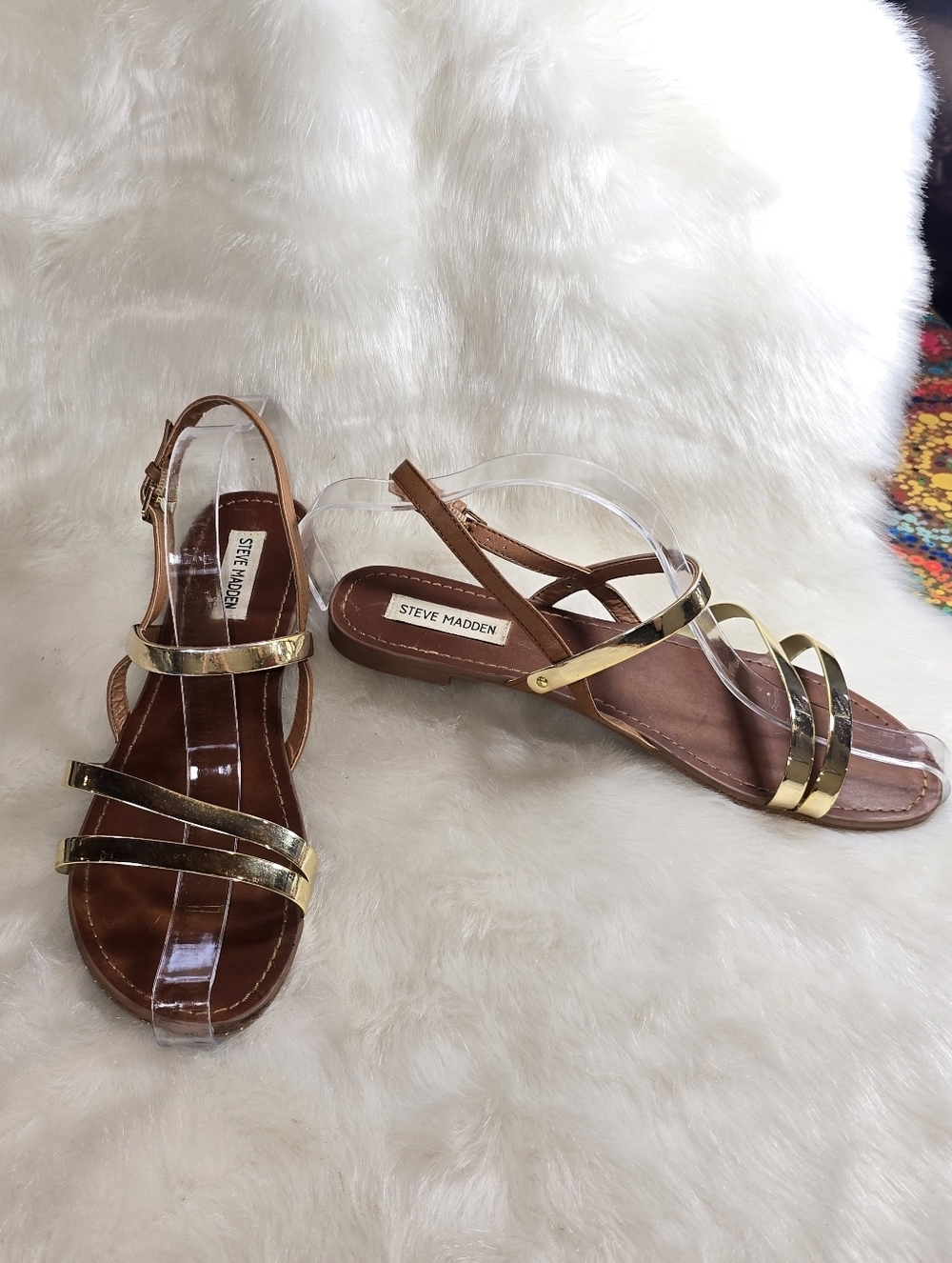 Steve Madden Barth Brown & Gold Strappy Women's Sandals